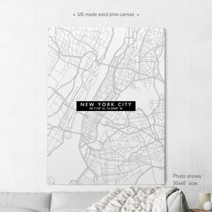 New York City map canvas, New York map art, New York map canvas wall art, city coordinates, travel gifts, home decor, ArtPrintCanvas