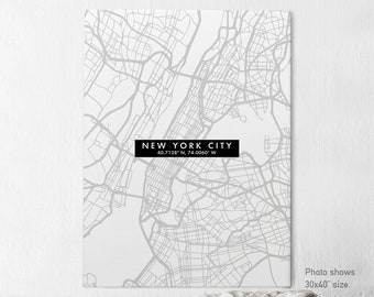 New York City map canvas, New York map art, New York map canvas wall art, city coordinates, travel gifts, home decor, ArtPrintCanvas