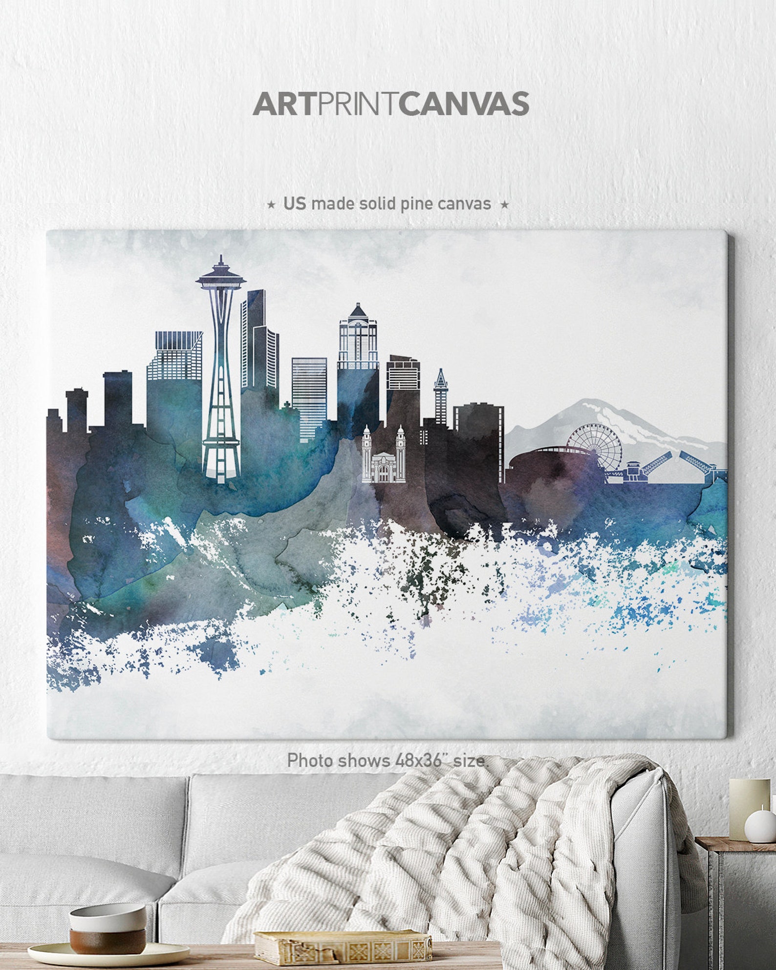 Seattle Canvas Seattle Skyline Canvas Print Seattle Canvas Etsy