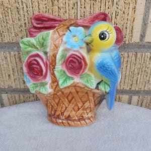 Vintage 1950s Blue Bird Wall Pocket/Plaque Figurine Springtime Easter Decor Made in Japan