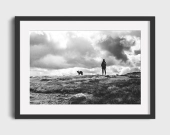 Lake District Print | Dog Walker | Great End, Lake District, UK | Black and white photographic print | Landscape photography wall art gift