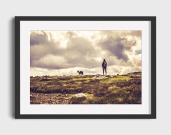 Lake District Print | Dog Walker | Great End, Lake District, UK | Colour photographic print | Scenic landscape photography wall art gift