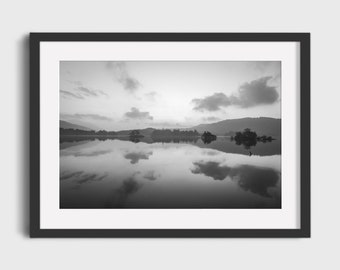 Lake District Print | Derwentwater at Dawn | Keswick, Lake Distict, UK | Black and white photographic print | Photography wall art gift