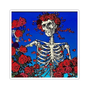 Grateful Dead Skull and Roses Sticker, Psychedelic Band Decal, Hippie Laptop Decoration, Rock Music Lover Gift, Music Festival Accessories,