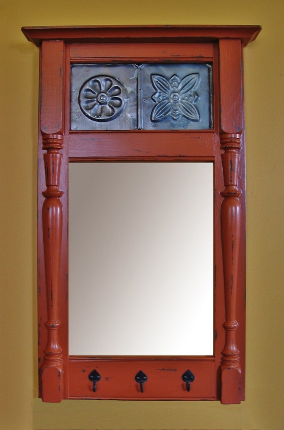 Country Primitive Style Replica Antique Mirror With Stamped Etsy