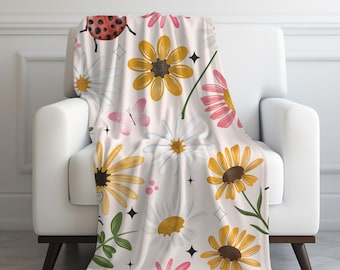 Luxury Sherpa Fleece Wildflower Blanket – Super Soft 50x60 Cozy Floral Throw, Yellow & Pink Flowers, Cottagecore Home Decor Gift