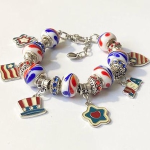 Patriotic Charm Bracelet &quot;What So Proudly We Hailed&quot; Pandora Style European Beads