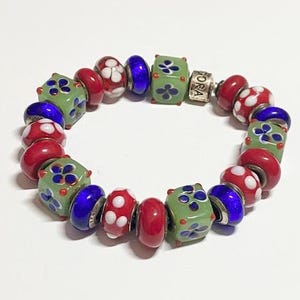 Red, Blue & Green Dotty Charm Bracelet Pandora Style European Beads