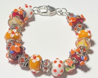 Handmade Orange Crush Charm Bracelet Pandora Style European Beads