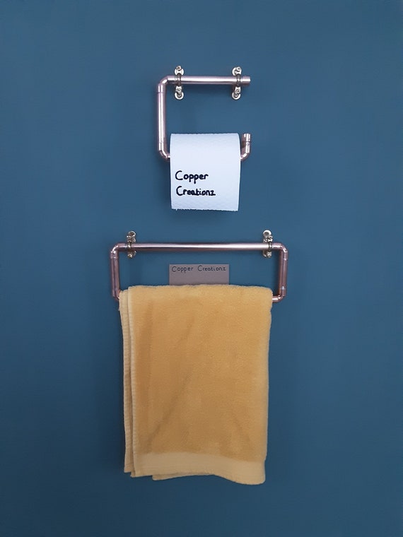 Copper Pipe Bathroom Set Towel Rail Toilet Roll Holder Handmade Etsy
