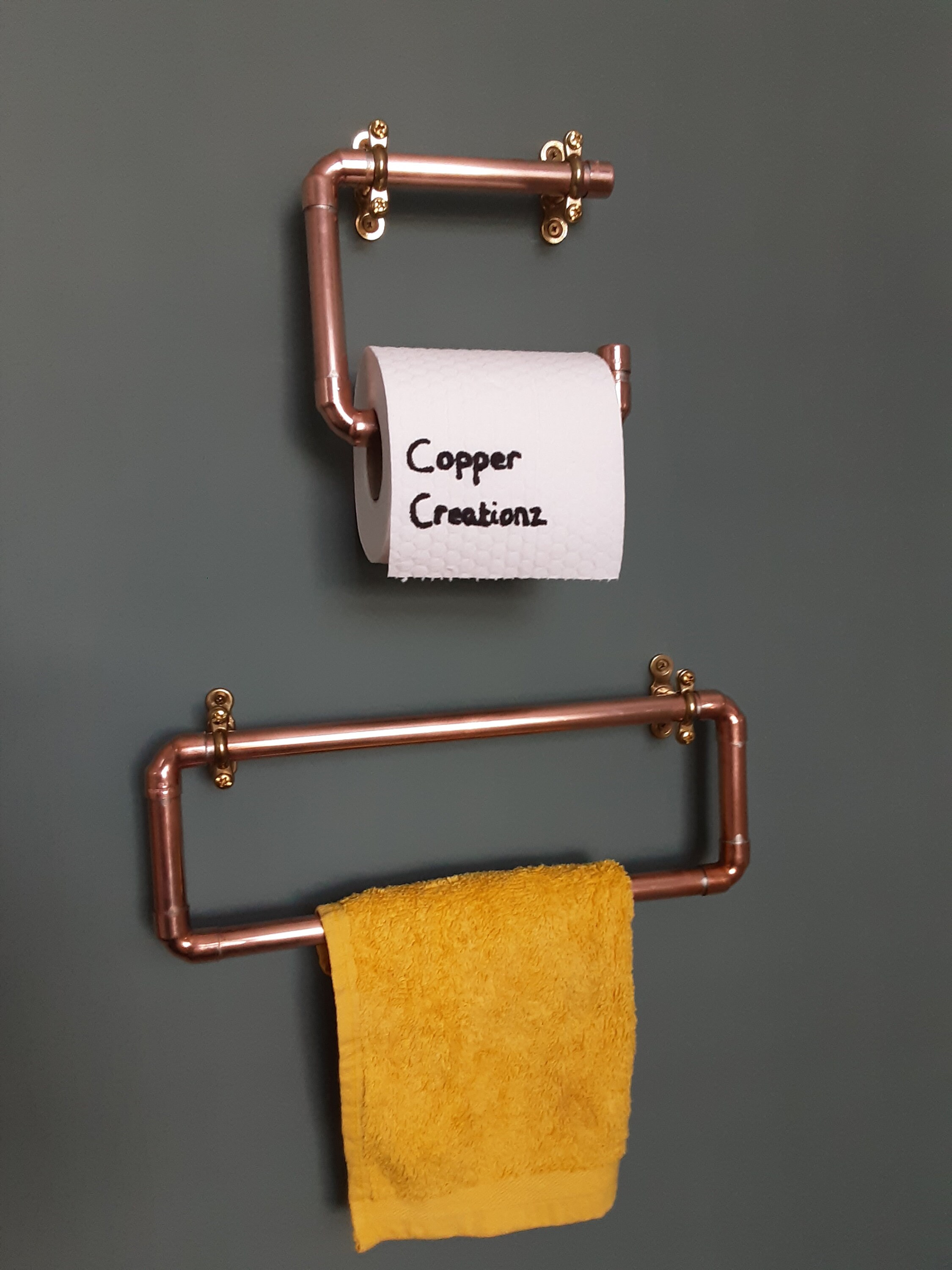 Copper Pipe Bathroom Set Towel Rail & Toilet Roll Holder Etsy UK