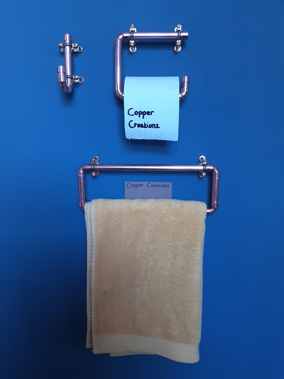 Copper Pipe Bathroom Set Toilet Roll Holder, Towel Rail and Hook Etsy