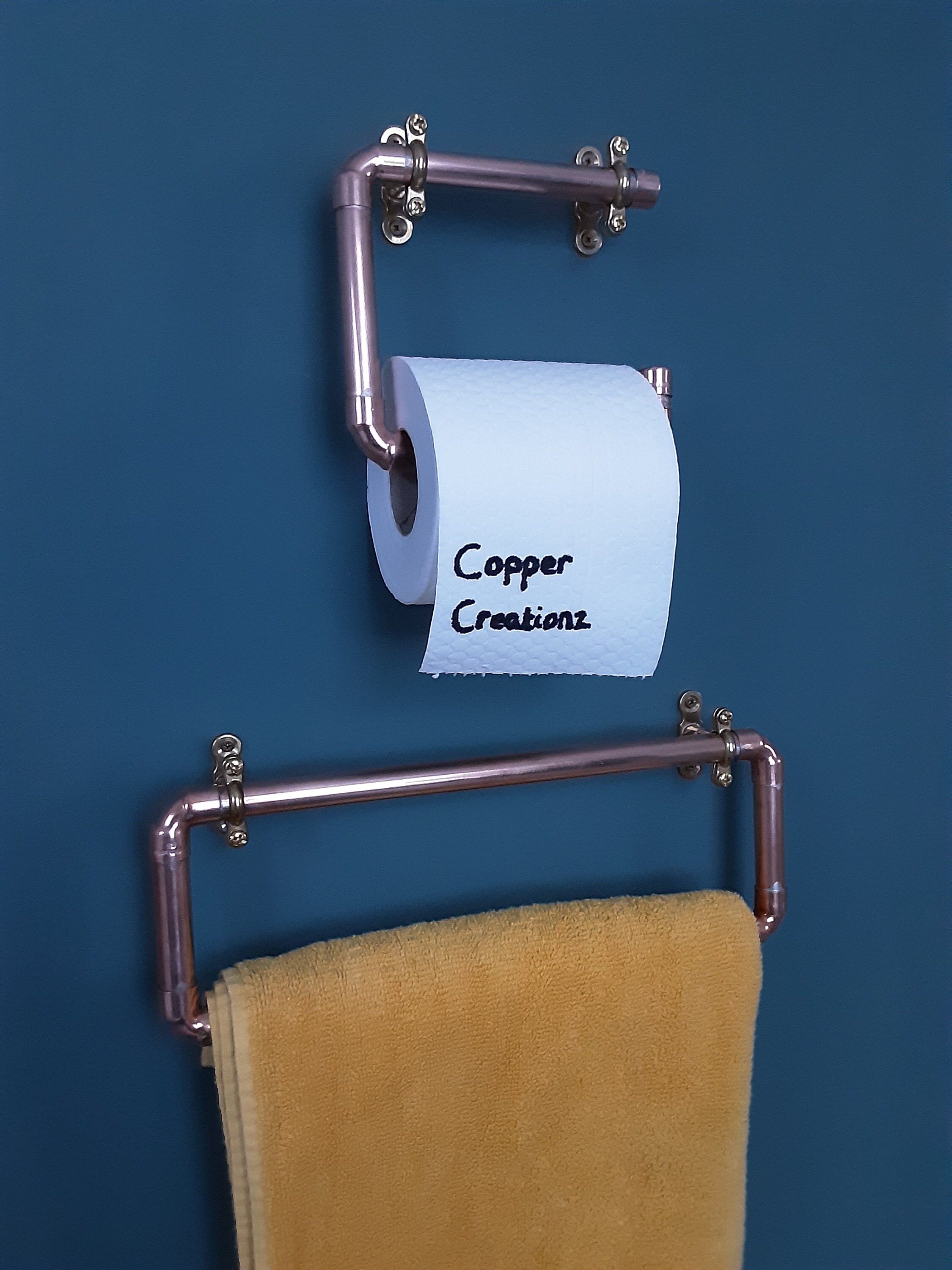 Copper Pipe Bathroom Set Towel Rail & Toilet Roll Holder Etsy UK