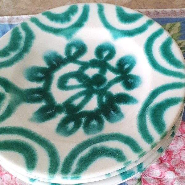 Vintage 60's Dinner Plates Sandwich Plates Dizzy Gmundner Keramik Austria Dizzy Green Stripe