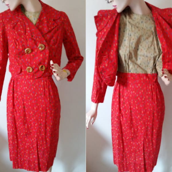 Vintage 1960s Dress with Jacket Red Caramel 60's 2 Piece