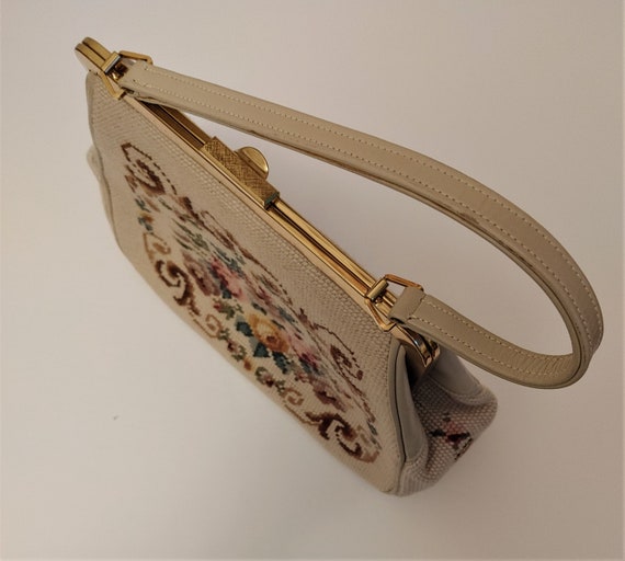 Vintage 1950's Purse, 1960's Cross Stitch Handbag… - image 3
