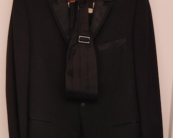 Vintage 1960's Men's Tuxedo 4 Piece Dark Charcoal Silk 60's Tux Black Tie Suit