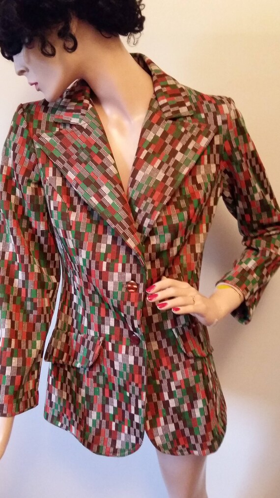 Vintage 70s Blazer Women's Jacket 1970's Poly Kni