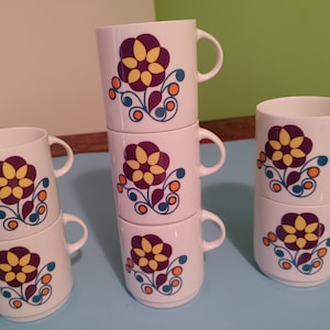 Vintage Mid-Century 8 cups Thomas Germany Porcelain Expresso Coffee Cups Footed Stackable