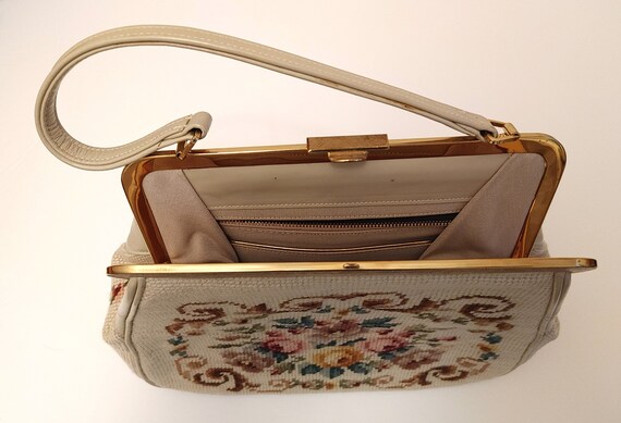 Vintage 1950's Purse, 1960's Cross Stitch Handbag… - image 5