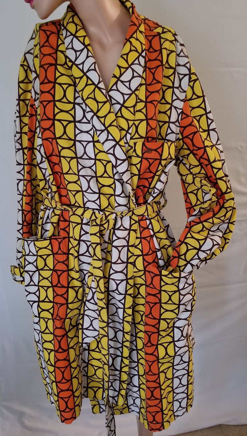 1960/'s Women/'s Vintage Lounge Jacket Op Art Shortie Cotton House Coat Lounge Wear