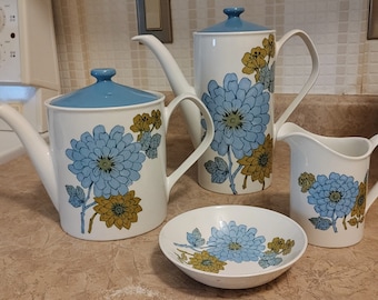 Vintage 1960's 4 Piece Coffee Tea Set Johnson Bros. English Crysanthemum