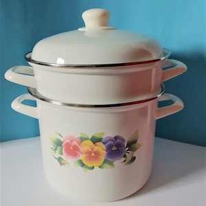 Vintage 1990&#39;s Corning Enamelware Summer Blush 90&#39;s White Kitchenware 3 Piece