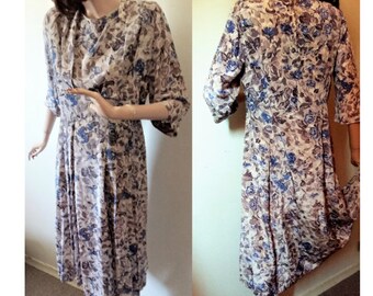 Vintage 40s Day Dress 1940's Dress 1950's Afternoon Dress Silky