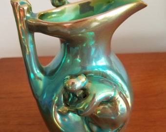 Vintage Miklos Zsolnay Porcelain Eosin 2000 Art Hungarian Green Iridescent