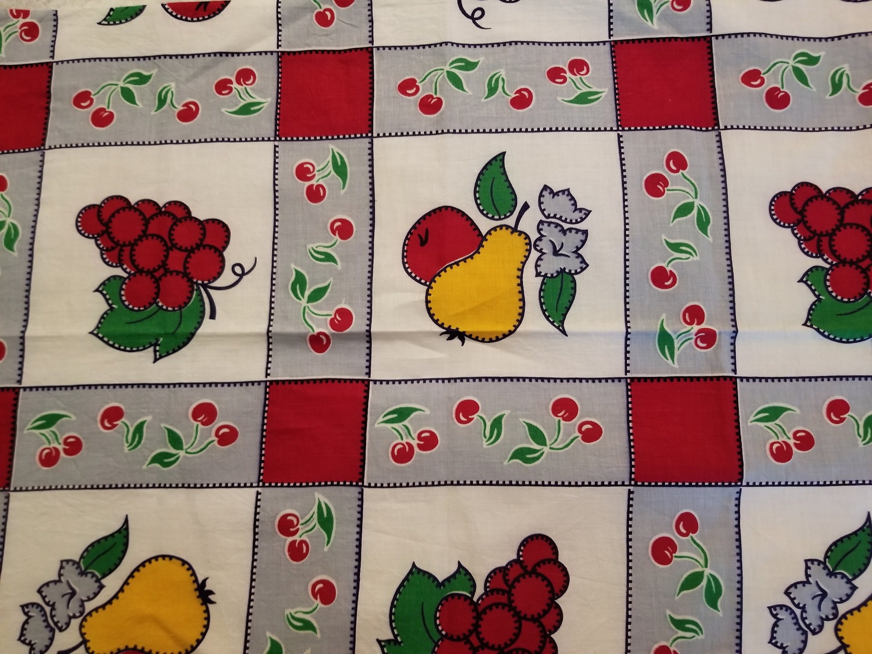 1950s Curtains Vintage Kitchen Decor Cotton Fruit Etsy