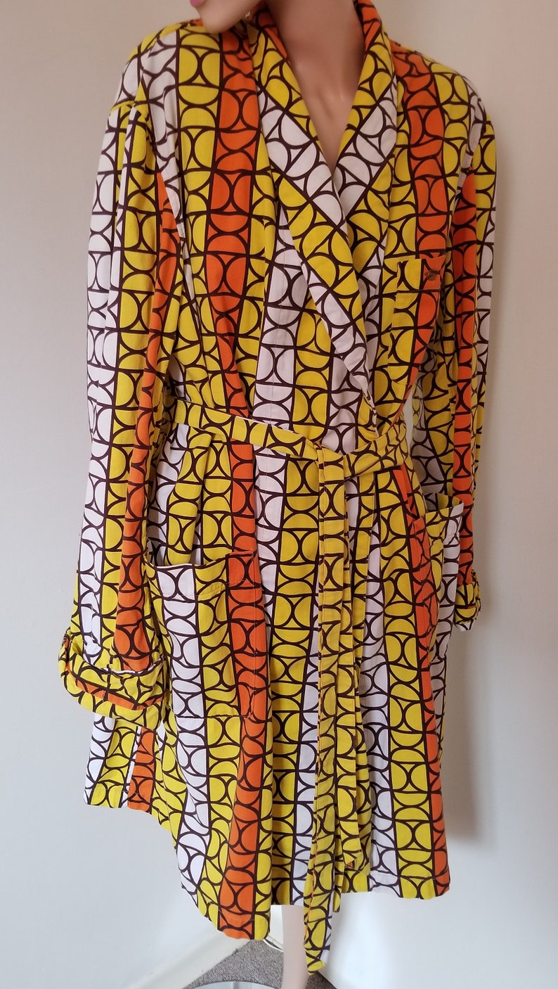 1960/'s Women/'s Vintage Lounge Jacket Op Art Shortie Cotton House Coat Lounge Wear
