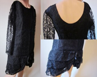 Vintage 60s Women's Cocktail Dress Black Lace Evening Dress Vintage Sheath 1960s