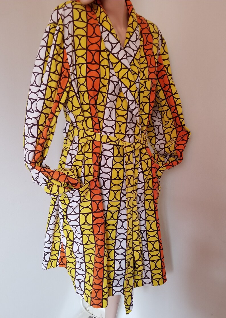 1960/'s Women/'s Vintage Lounge Jacket Op Art Shortie Cotton House Coat Lounge Wear