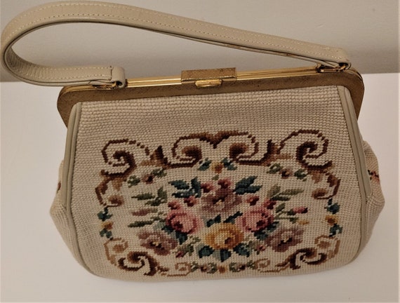 Vintage 1950's Purse, 1960's Cross Stitch Handbag… - image 2