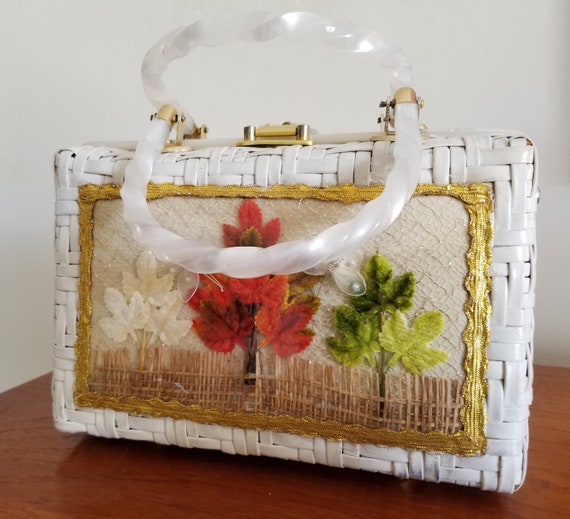 Vintage 1950's Woven Wicker Handbag/60s Novelty Ba