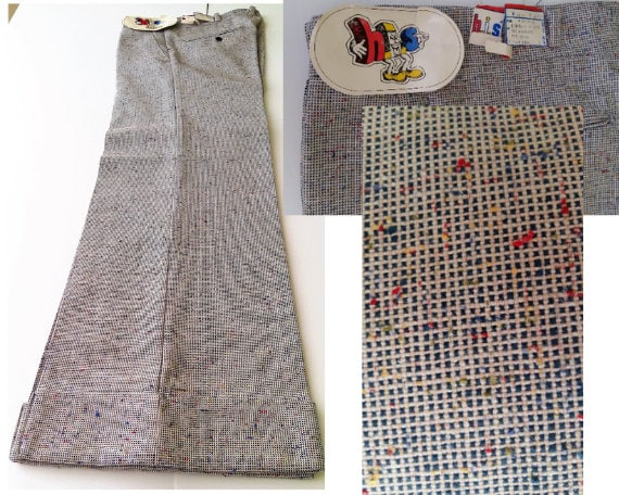 Vintage 70s Slacks Wide Legged Tweed Cuffed 1970'… - image 1