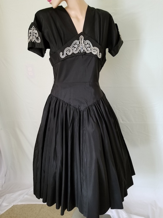 Vintage 1950's Party Dress/Fit & Flare/ 50's Black