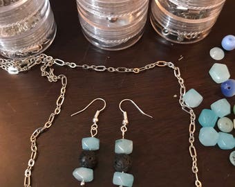 essential oil lava rock necklace and earrings