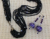 Vintage Embellished Twelve Strand Black Seed Bead Choker