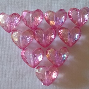Set of 10 - 19mm Hot Pink AB Heart Bubblegum Bead, Gumball Bead, Heart Bead, Clear Heart, Chunky Heart Bead, Acrylic Heart Bead