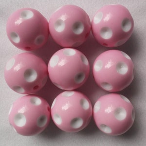 Set of 10 - SMALL 18mm Pink Polka Dot Bubblegum Bead, Gumball Bead, 20mm Resin Bead, Chunky Polka Dot, Polka Dot Bead, Chunky Necklace