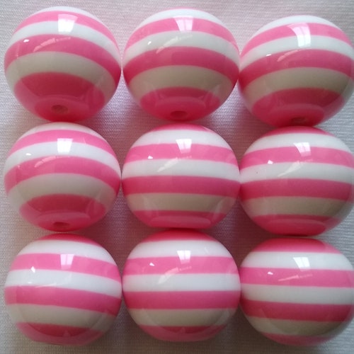 10 pieces 16mm hot pink striped chunky bubblegum beads DIY necklace 