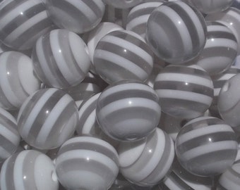 Set of 10 - 20mm Clear and White Stripe Bubblegum Bead, Gumball Bead,Chunky Resin Bead, 20mm Stripe Beads, 20mm Chunky Bead, Chunky Necklace