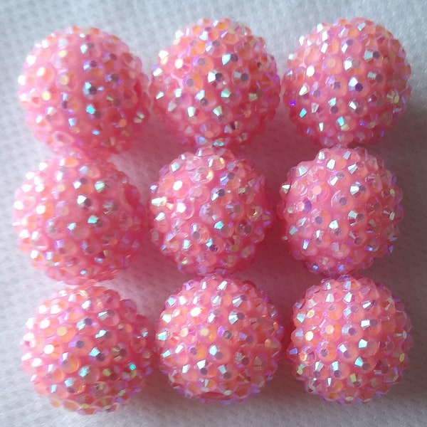 Set of 10 -  20mm Pink  Rhinestone Bead, Gumball Bead, Chunky Bead, Rhinestone Bead, Resin Bead, 20mm Chunky Bead, Chunky Necklace