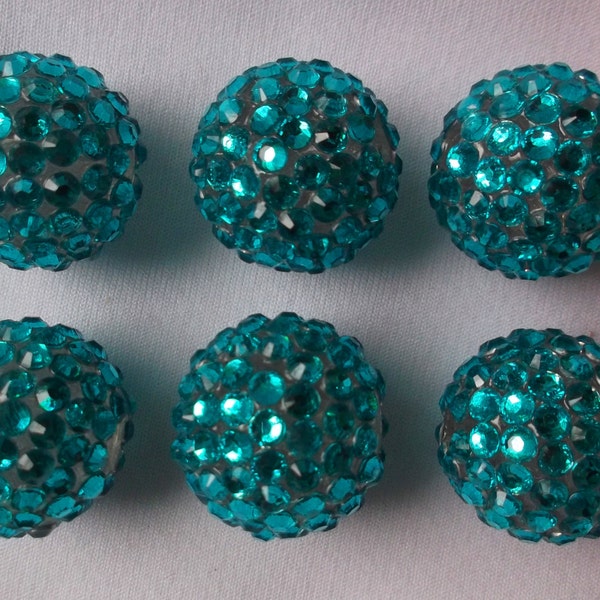 Set of 10  - 20mm Turquoise Rhinestone Bead, Gumball Bead, Chunky Bead, Rhinestone Bead, Resin Bead, 20mm Chunky Bead, Chunky Necklace