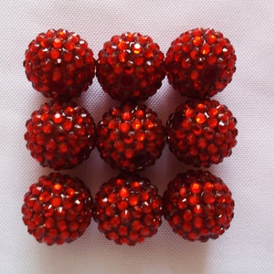 Set of 10 -  20mm Red Rhinestone Bead, Gumball Bead, Chunky Bead, Rhinestone Bead, Resin Bead, 20mm Chunky Bead, Chunky Necklace
