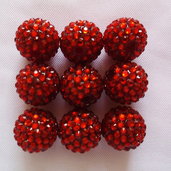 Juego de 10 cuentas de diamantes de imitación rojos de 20 mm, cuentas de chicle, cuentas gruesas, cuentas de diamantes de imitación, cuentas de resina, cuentas gruesas de 20 mm, collar grueso
