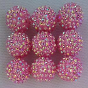 Set of 10 -  20mm Medium Pink Rhinestone Bead, Gumball Bead, Chunky Bead, Rhinestone Bead, Resin Bead, 20mm Chunky Bead, Chunky Necklace