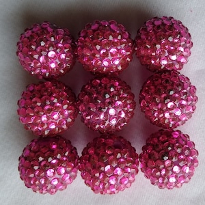 Set of 10  - 20mm Dark Pink Rhinestone Bead, Gumball Bead, Chunky Bead, Rhinestone Bead, Resin Bead, 20mm Chunky Bead, Chunky Necklace