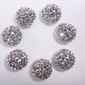 Set of 10 -  20mm Silver Rhinestone Bead, Gumball Bead, Chunky Bead, Rhinestone Bead, Resin Bead, 20mm Chunky Bead, Chunky Necklace